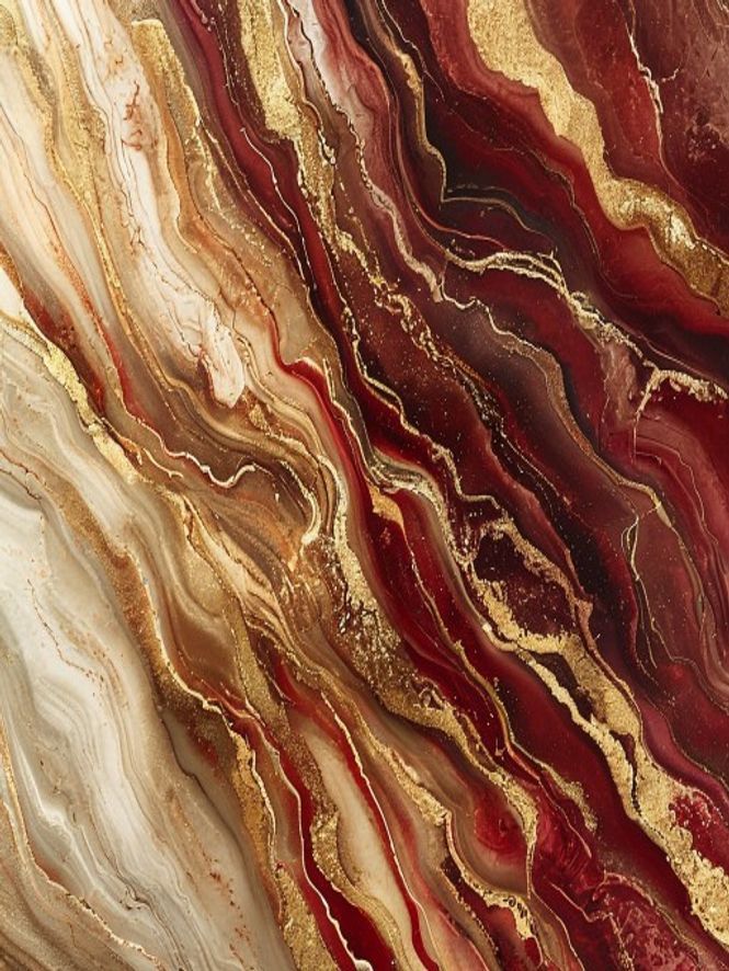 Alluvium &mdash; luxurious fluid marble art in gold, wine and cream